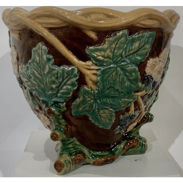 Antique Majolica Faux Bois Ceramic Planter, Japan For Sale - Image 4 of 10