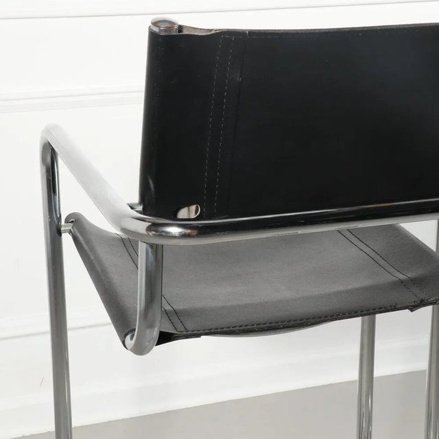 1970s Pair of Italian Cantilever Chrome Leather Bar Stools For Sale - Image 10 of 12