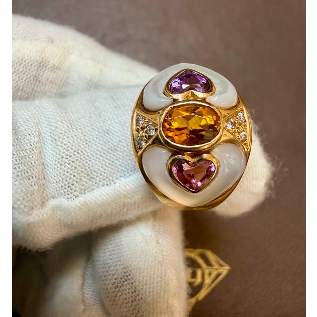 2020s Diamond, Citrine, Blue Topaz Ring in 18 Karat Yellow Gold 7.9 Gm, Size 7 For Sale - Image 5 of 8