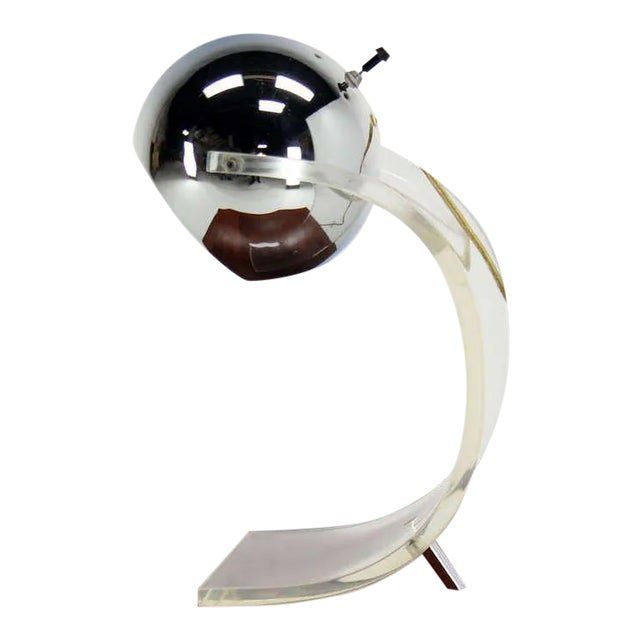 Metal Vintage Mid Century Chrome Globe and Lucite Base Table Lamp For Sale - Image 7 of 7