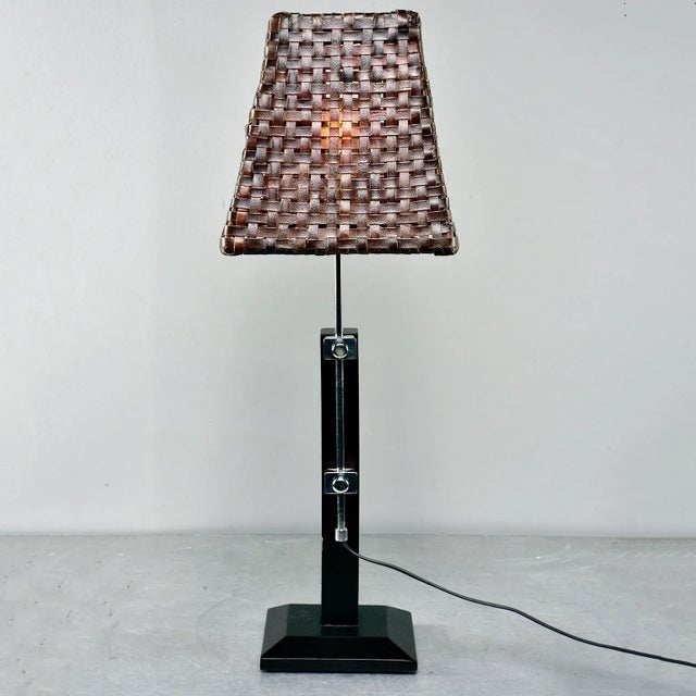 Mid-Century Modern Mid Century Italian Adjustable Lamp With Original Woven Leather Shade For Sale - Image 3 of 8