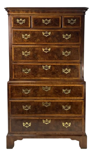 Late 20th Century Henredon Aston Court Banded Mahogany and Burlwood Chest on Chest