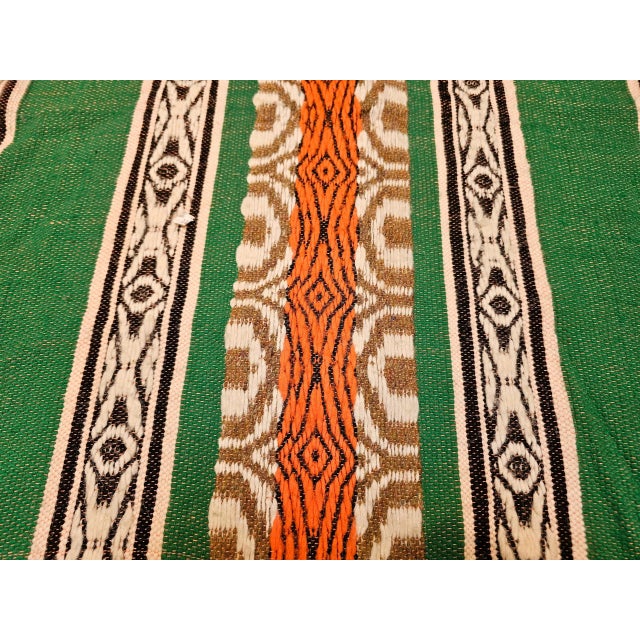 Vintage American Southwestern Blanket, Handwoven Stripe Pattern, Green & Ivory, 5’ X 8’ For Sale - Image 12 of 12