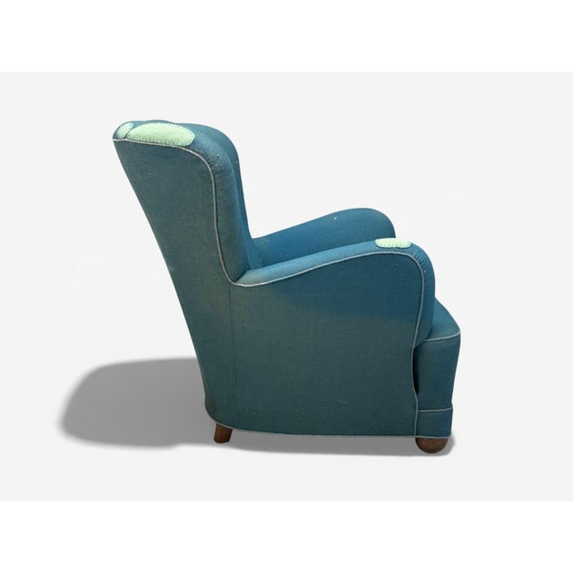 Blue Danish Cabinetmaker, Lounge Chair, Beech, Wool, Denmark, 1930s For Sale - Image 8 of 11