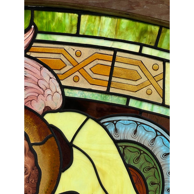 Brown 19th Century Stained Glass Window With Painted Angel Portrait in Original Frame For Sale - Image 8 of 17