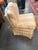 This is a lovely vintage slipper chair with wheels on the bottom. The original silk fabric has a subtle striped pattern....