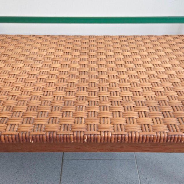 1960s Vintage Coffee Table in Beech, Rattan, Brass and Glass, 1960s For Sale - Image 5 of 15