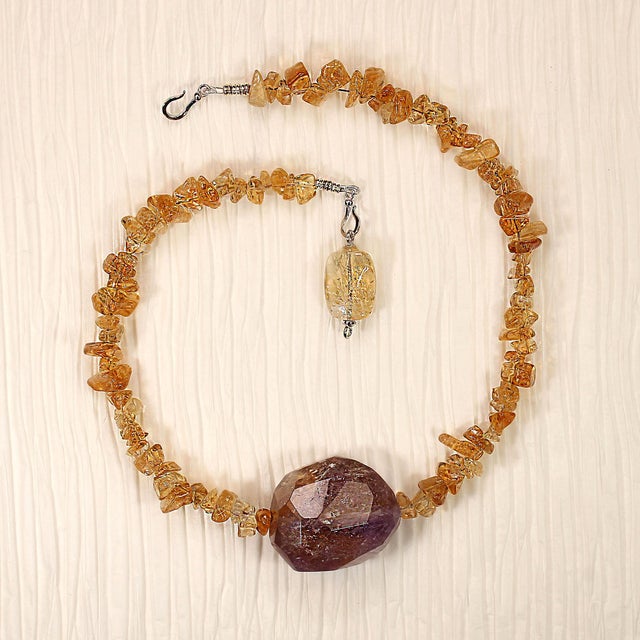 2020s Ajd 16 Inch Citrine Necklace With Large Ametrine Focal For Sale - Image 5 of 6