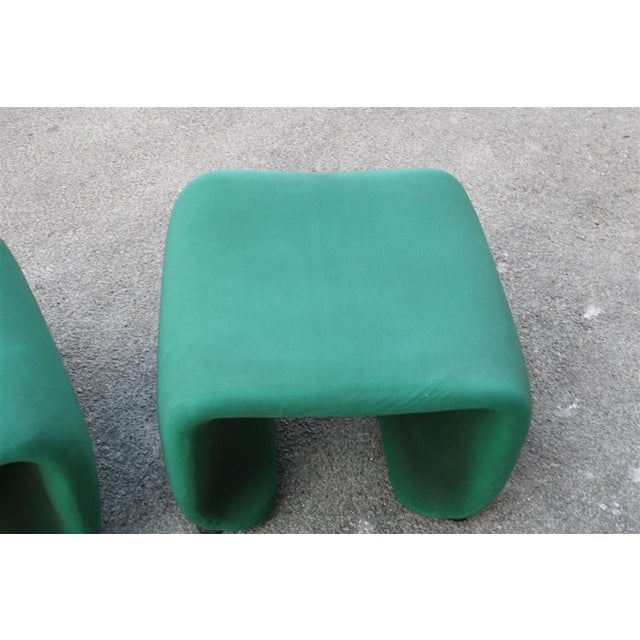 Set of French Stools with Green Fabric, 1970s For Sale - Image 3 of 15