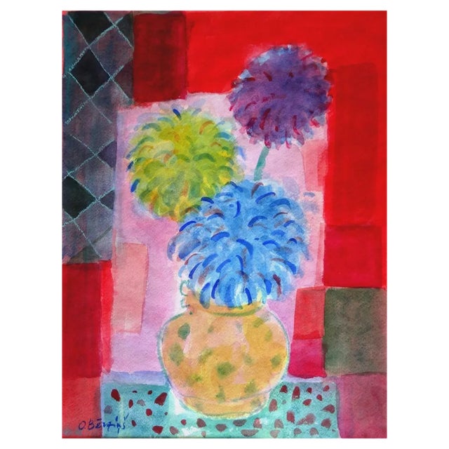 Oskars Berzins, Autumn Flowers, 1990s, Watercolor For Sale