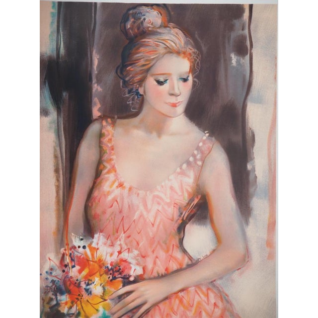 Sachiko IMAI (1933) Woman with a Bouquet Original color lithograph Signed in pencil Limited edition of 125 (this is number...