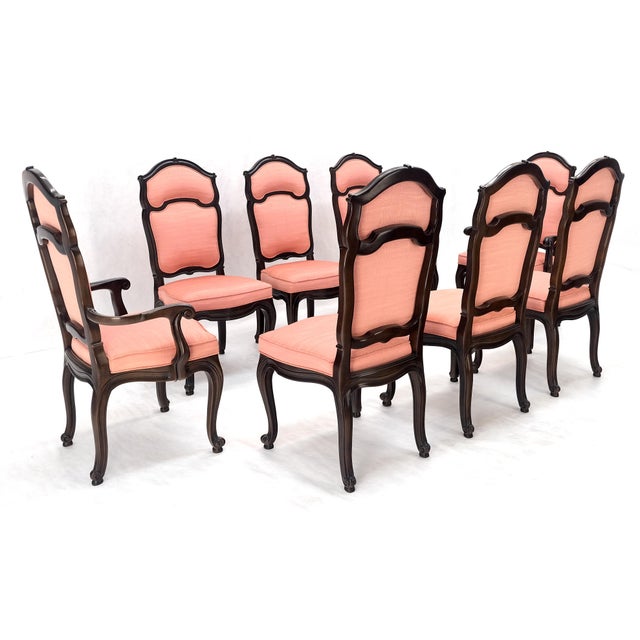 Set of 8 Mid Century Tall Arch Back Clean Cream Upholstery Dining Chairs Quality For Sale - Image 12 of 15