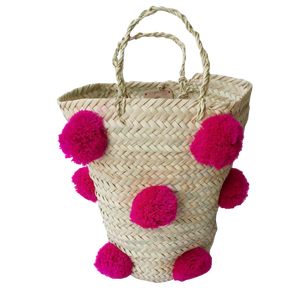 Moroccan Fuchsia Pompom Basket