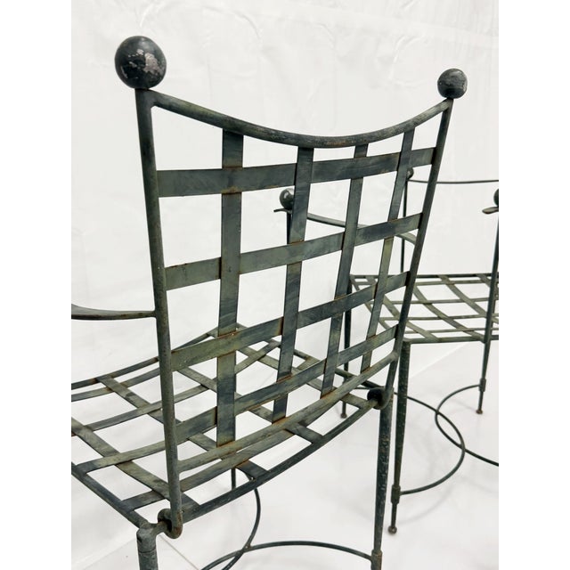 1970s Set of Six Mario Papperzini for Salterini, Iron Lattice Outdoor Armchairs, Attributed For Sale - Image 12 of 18