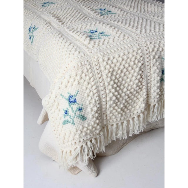 Cream Vintage Knit Blanket For Sale - Image 8 of 12