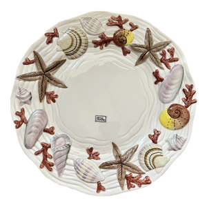 Vintage Fitz & Floyd Coral Shells Pattern Hand Painted Nautical Platter