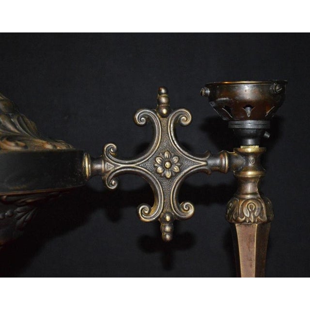 Mid-Century Modern Four-Light Bronze Chandelier with Holophane Prismatic Glass Shades, 1950s For Sale - Image 14 of 18