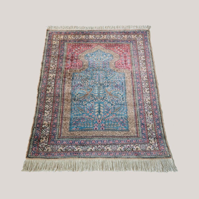 Vintage Hereke Silk Prayer Tree of Life Rug, 1950s, in Very Good conditions. Designed 1950 to 1959