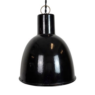 Small Industrial Black Enamel Pendant Lamp, 1950s For Sale