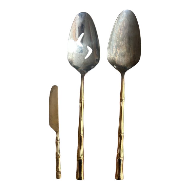 Vintage Gold Wash Flatware Serving Set- 3 Pieces For Sale