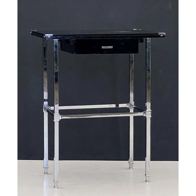 Art Deco Side Table of Black and Chrome With Drawer From England For Sale - Image 4 of 13