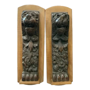 Late 18th Century Pair of Carved Wood Lion Wall Plaques