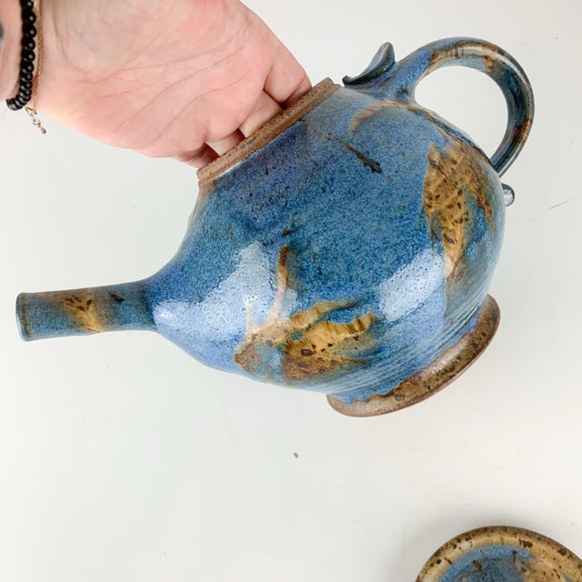 Rustic Vintage Studio Art Pottery Glazed Stoneware Teapot With Lid 1983 Larry Pejeau For Sale - Image 3 of 9