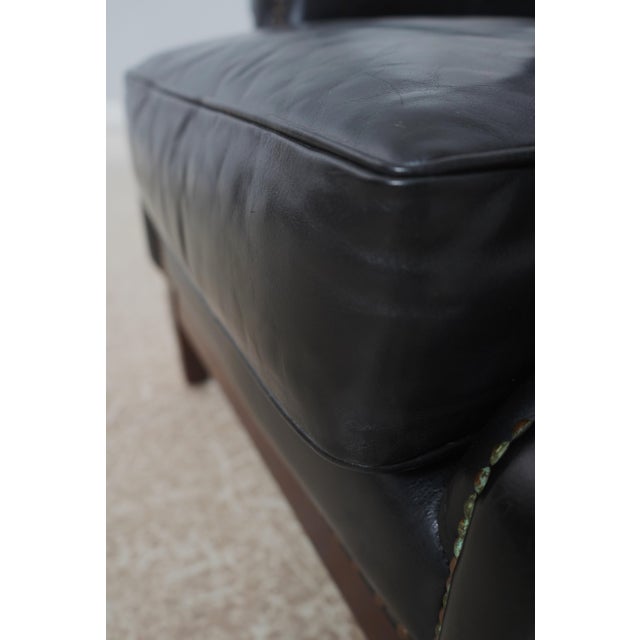 Frontgate Black Leather High Quality Club Wing Chair For Sale - Image 17 of 18