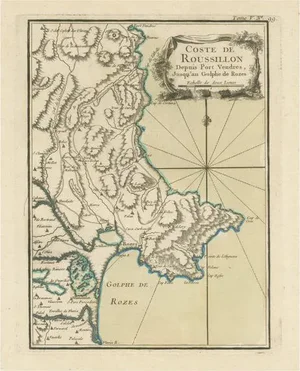 Antique Map of the Coast of Roussillon, France, 1764