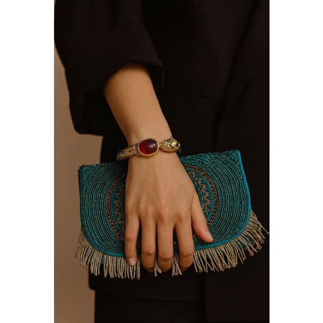 Bochic "Orient" Red Ruby & Multi Sapphire Dragon Bangle Set In 18K Gold & Silver For Sale - Image 13 of 18