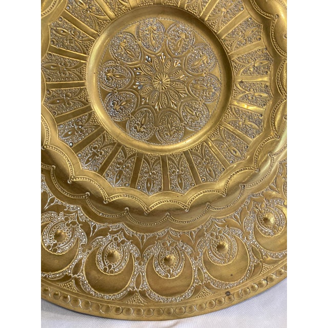 1970s Vintage Moroccan Brass Ornate Decorative Wall Plate For Sale - Image 5 of 9