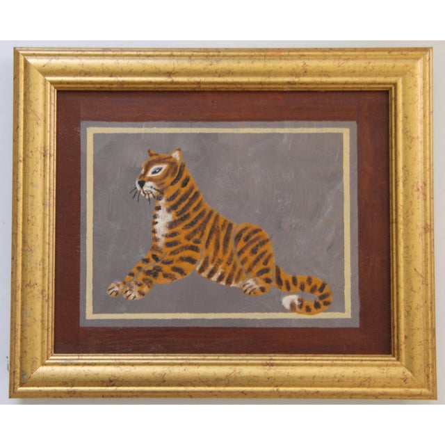 Contemporary Leopard Minimalism Folk Art English Traditional Goldenrod Brown Sienna Original Oil Painting by Cleo Plowden For Sale - Image 3 of 5