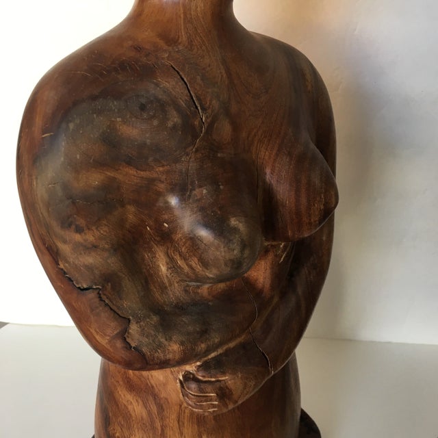 Abstract J. Terkiel Abstract Carved Wood Sculpture on Stone Base Signed and Dated For Sale - Image 3 of 9