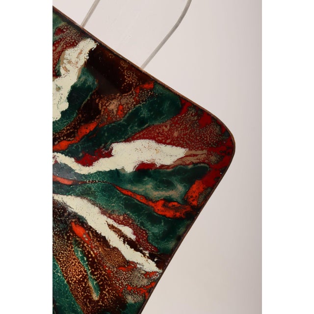 Mid Century Modern Enamel on Copper Green and Red Square Decorative Dish For Sale - Image 9 of 11