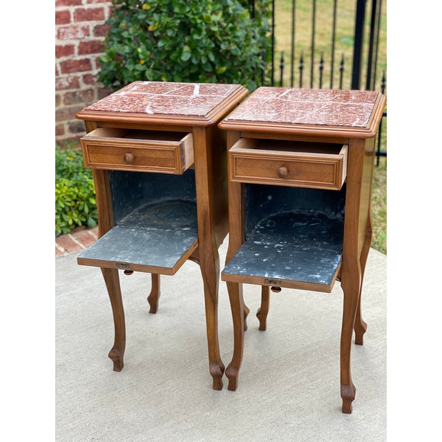 1920s Antique French Walnut Marble Top Nightstands a Pair Chairish