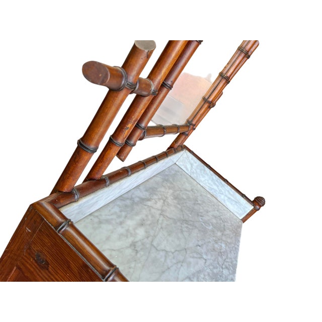 Wood Antique French Commode in Faux Bamboo and Marble with Mirror, 1890s For Sale - Image 7 of 13
