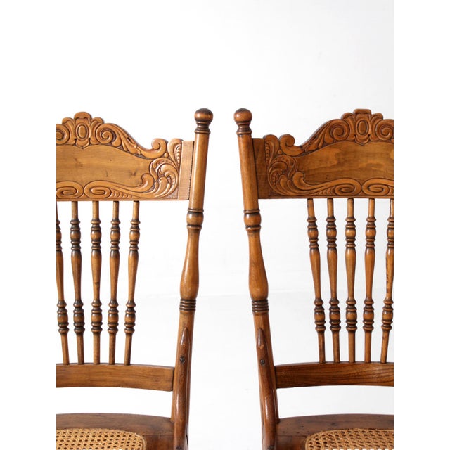 Antique Victorian Pressed Back Cane Seat Chairs Pair For Sale - Image 4 of 17