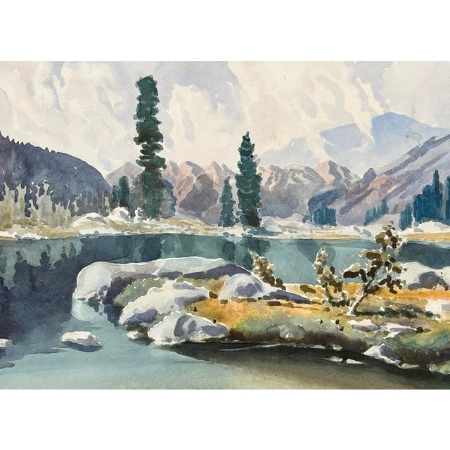 1950s Vintage Original California Watercolor Painting of High Sierras Lake Evolution Pass by Galen Wolf For Sale - Image 5 of 7