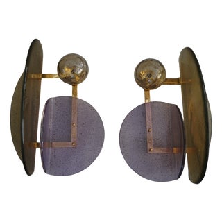 Art Deco Style Murano Glass and Brass Wall Sconce, 2000 For Sale