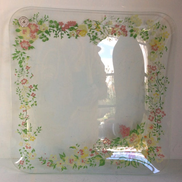 Arts & Crafts Dorothy Thorpe California Wild Flower Glass Square Serving Platter For Sale - Image 3 of 13