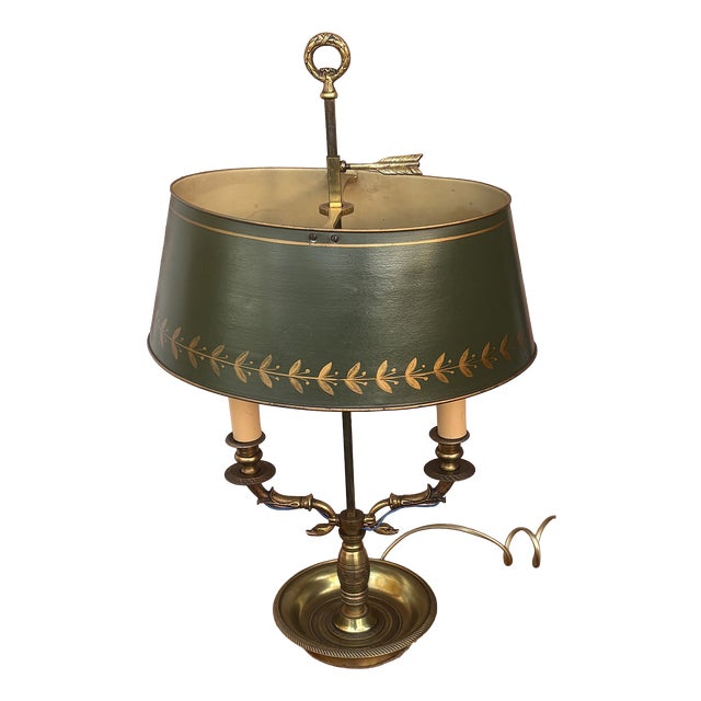 Antique French Bouilette Brass Metal Shade Table Lamp, 1930s For Sale