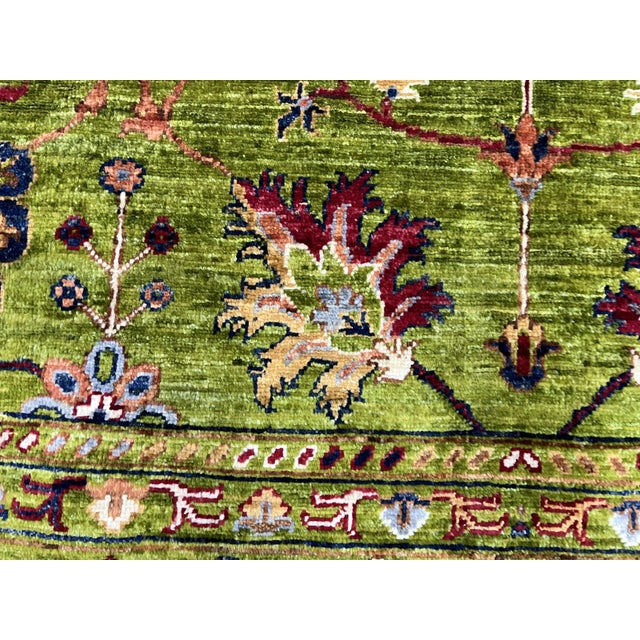 Green Green Afghan Sultani Natural Dye Wool Rug, Persian Floral Botanical Design, 6′9″ × 9′9″ For Sale - Image 8 of 15