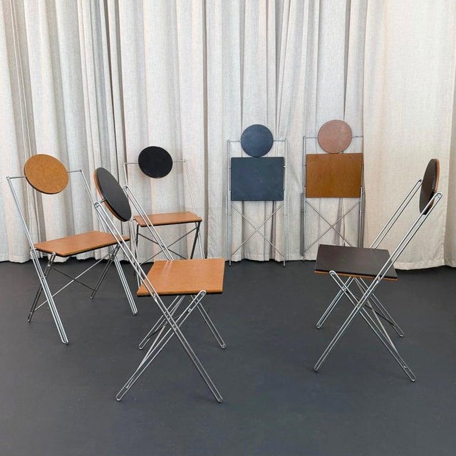 Set of Six Post-Modern r.j.c. Reversible Folding Chairs by René-Jean Caillette For Sale In New York - Image 6 of 9