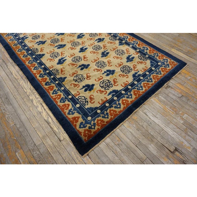 Chinese 1890s Beige Field Ruyi Cloud Shou Symbols Antique Chinese Kansu Small Rug For Sale - Image 3 of 15