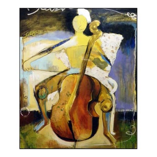 "Solo II Cello" Helen Zarin Original Abstract Figurative Signed Oil Painting For Sale
