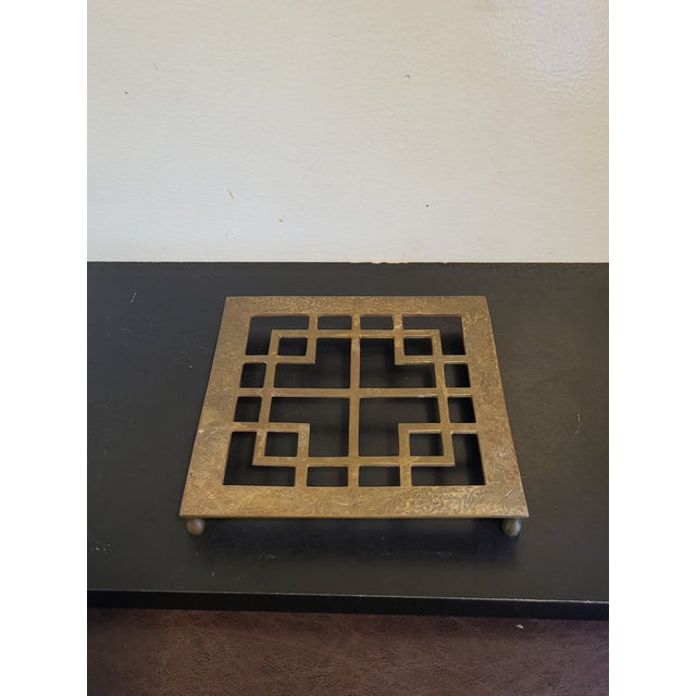 Mid-Century Modern Vintage Brass Square Geometric Trivet MCM Footed For Sale - Image 3 of 10