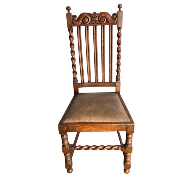 Antique Barley Twist Dining Chairs in Oak, 1900, Set of 2 For Sale - Image 6 of 11