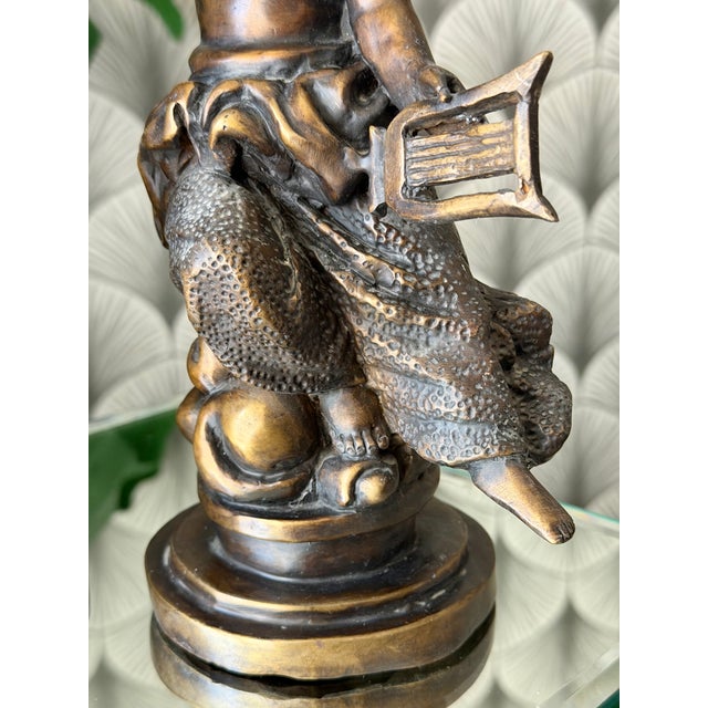 Antique Art Nouveau Brass Bronze Cherub Cupid Angel Candlestick Holder Sculptures - A Pair For Sale In Los Angeles - Image 6 of 18