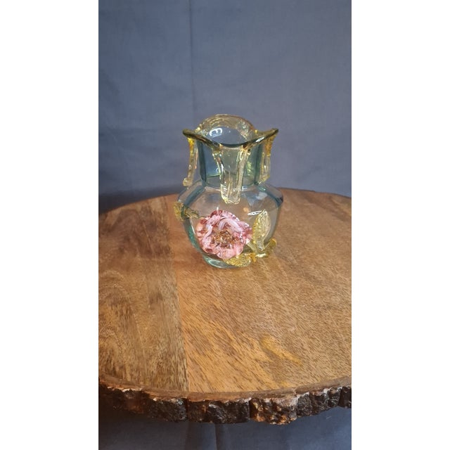 Rare Stevens & Williams Manganese Uranium Glass Bud Vase Applied Rose and Rigaree Feet C 1880 For Sale - Image 9 of 18