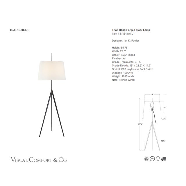 Ian K. Fowler by Visual Comfort Signature Triad Hand-Forged Floor Lamp in Aged Iron with Linen Shade Designer: Ian K....
